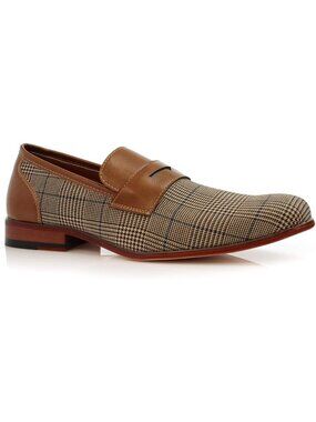 Men's Plaid Brown Synthetic Classic Penny Loafers & Slip-On Dress Shoes